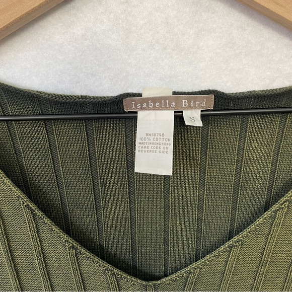 Isabella Bird Cotton Ribbed V-Neck Sweater Army Green Women’s Small - Picture 7 of 9